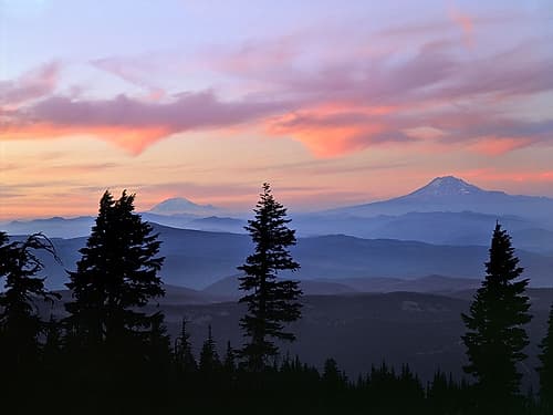 Washington State Sunset landscape with Mt Adams and Mt Rainier Art Print